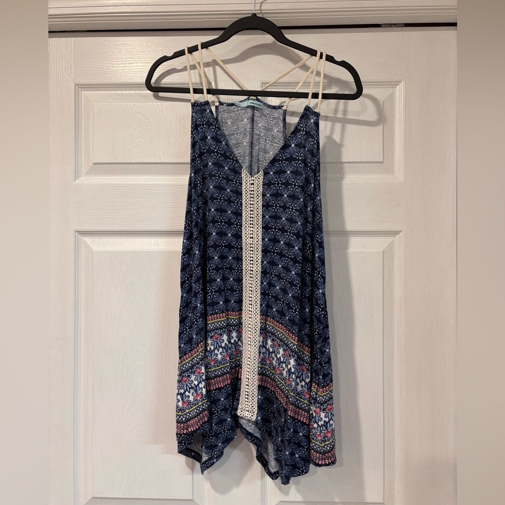 Maurices Blue and White Boho Flowy Tank Top